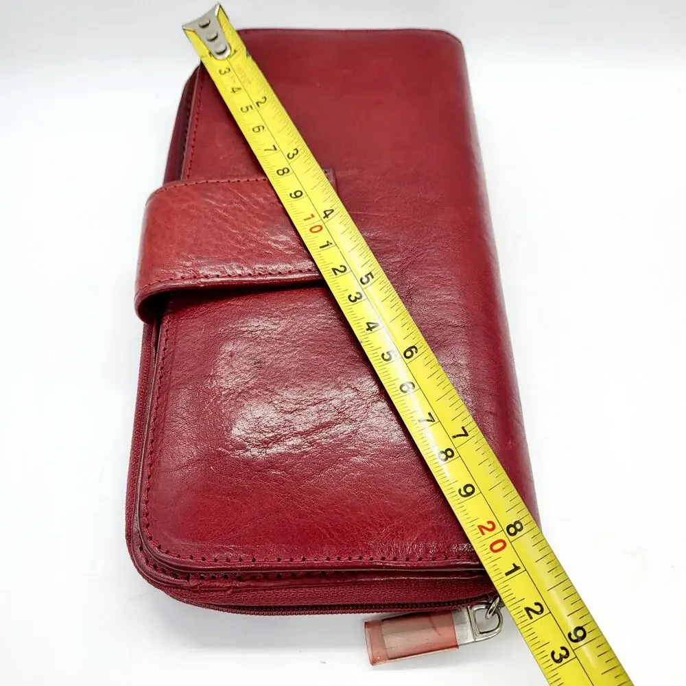 Vintage Pelle Studio Red Genuine Italian Leather Large Zip Around Closure Wallet